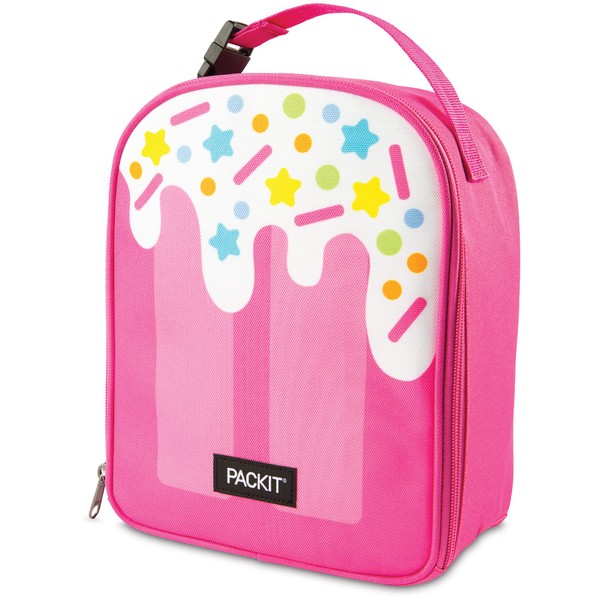 PackIt® Freezable Playtime Lunch Box, Pink Popsicle, Built with EcoFreeze® Technology, Collapsible, Reusable, Zip Closure With Buckle Handle, Perfect for Keeping School Lunches Fresh Large