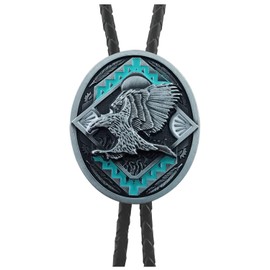 QUKE American Western Cowboy 3D Bald Eagle Sunset Bolo Tie Genunie Leather