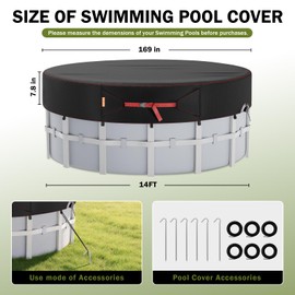 14Ft Round Pool Cover, Solar Covers for Above Ground Pools, Stock Tank Pool Cover Protector with Accessories, Round Hot Tub Cover Ideal for Waterproof and Dustproof