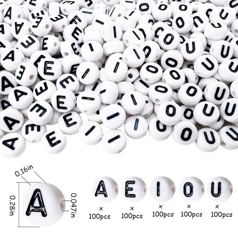 MIIIM 1000pcs Vowel Pony Letter Beads for Keychains Making (A,