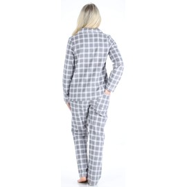 PajamaMania Women's Cotton Flannel Long Sleeve Button-Down Pajamas PJ Set, Grey Plaid, Small