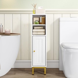 Hzuaneri Bathroom Storage Cabinet, Corner Floor Cabinet with Shelves, Customized Door Opening Direction, Bathroom Organizer with Adjustable Shelf for Kitchen, Living, Toilet Paper Holder, White