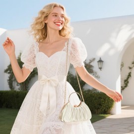 RNIEGA Women's Evening Clutch Purses Satin Pleated Top Handle Clutch Handbags for Women Formal Wedding, Prom, Party