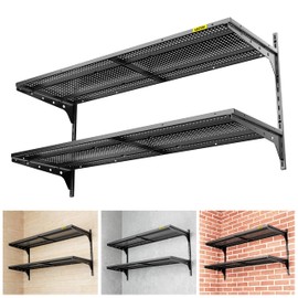 Aecxm 2 Tier 1.3x4ft Garage Shelving Wall Mounted, 400 lbs Load Capacity，15.6x48inch per Shelf Height Cassette Adjustable Floating Shelves, Black