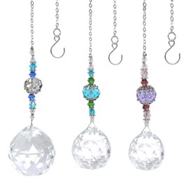 Wqebuid Clear Crystal Prism Ball Sun Catchers Indoor Window Clear Crystals Suncatchers Hanging Crystal Ball Prism Rainbow Making Pendant, Pack of 3