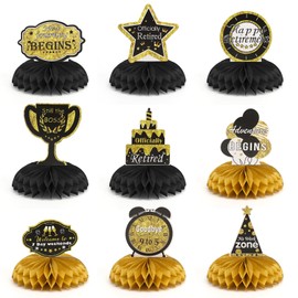 Pack of 9 Retirement Decoration Black Gold Honeycomb Retirement Gift for Men Women Honeycomb Centrepiece Decoration Retirement Decoration Retirement Table Decoration Retirement Entry for Gift Idea for