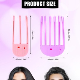 2pcs Wind Shaping Styling Combs for Fluffy Bangs, 3-Tooth & 6-Tooth Instant Hair Root Volumizing Lifting Clips Easy High Crown Volume Tools for Women's Natural Voluminous Looks (Pink, Purple)