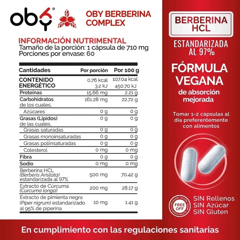 Berberina Hcl 97 1000mg Potenciada Con Piperina Y Curcuma Glucontrol
