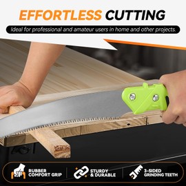 Auto Dynasty 15.5" Curved Hand Pruning Saw Curved Blade Handsaw with Scabbard Safety Sheath Non-Slip Comfort Grip for Sawing, Trimming, Gardening, Cutting Wood, Green