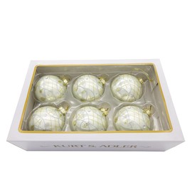 Kurt Adler 80MM Glass White with Pearl & Gold Accent Ball Ornaments