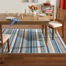 TOWN & COUNTRY EVERYDAY Rio Multicolor Stripe Indoor Outdoor Area Rug, UV Fade Resistant, High-Low Pile, Blue/Multi, 7'10"x10'2"
