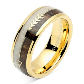 100S JEWELRY Tungsten Ring for Men Women Wedding Band Elk Deer Antler Koa Wood Inlaid Engagement Size 6-16 (Tungsten, 10)