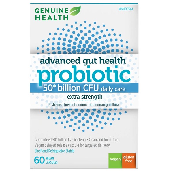 Genuine Health Advanced Gut Health Probiotic, Extra Strength - 50 Billion CFU, 60 Capsules