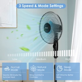 COSTWAY Pedestal Fan, 16-Inch Adjustable Height Fan, 3-Speed Digital Control, Timer, LCD Display, Double Blades, Remote Control, Quiet Oscillating Stand Fan for Home, Office, Bedroom