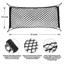 Floor Style Trunk Cargo Net ,Adjustable Elastic Heavy Duty Cargo Net - Universal Stretchable Truck Net with Hooks Organizer, Storage, Mesh, Nylon, Bungee for Car, SUV, Truck (35.4 x15.8)