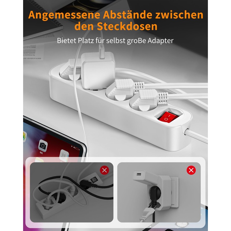 Power Strip for Home, 4-Way Multiple Socket with Save Energy