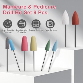 siyuwuro 8Pcs Silicone Rubber Nail Drill Bit with 16 Holes Bits Holder Set 3/32'' Nail Art Silicone Polishing Drill Bits for Manicure Pedicure, Gel Grinding and Polishing Tools