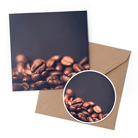 1 x Greeting Card & 10 cm Round Sticker Set - Tasty Coffee Beans - Birthday Thank You Friend Lover Fan Mum Dad Kids #3839
