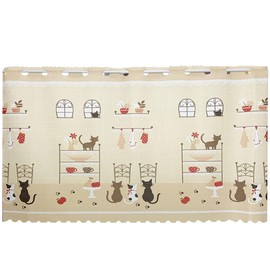 Vtrbwze Kitchen Cafe Curtain for Small Windows - 17.7/28.3/35.4 Inch Short Tier Curtains, Cute Pattern, Semi-Sheer, Bathroom Privacy Curtains (Kitchen cat, 39.4" W x 28.3" L) CC-23