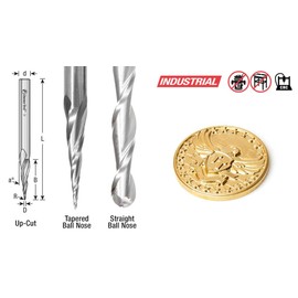 Amana Tool - 46286-U CNC 2D & 3D Carving 3.6 Deg Tapered Angle Ball Tip 1/8 Dia x 1/16 R