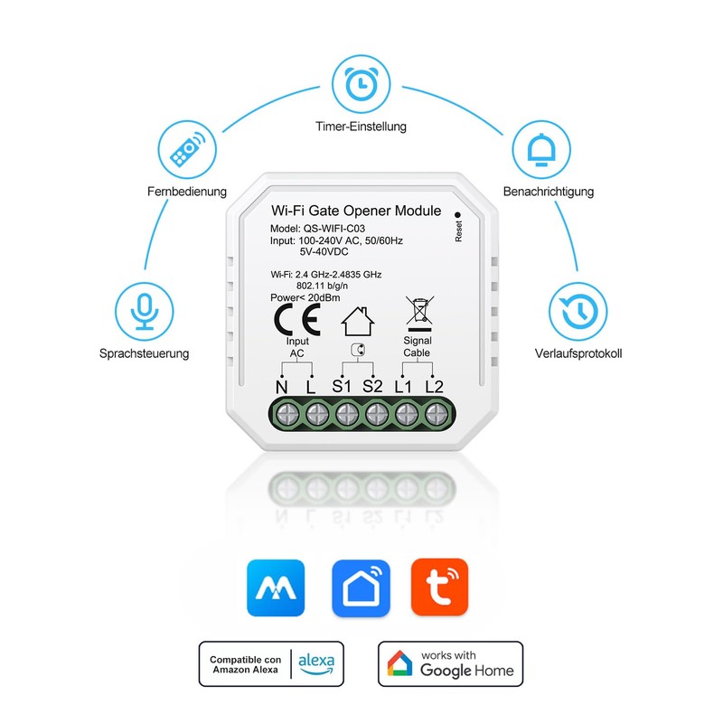 Maxcio Smart WLAN Garage Door Opener, Compatible with Alexa/Google Home,