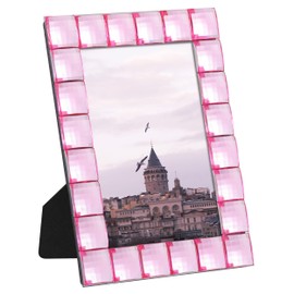 eletecpro 4x6 Sparkling Jewel Picture Frame with Pink Acrylic and Real Glass Adorned, Kids Room Decor Cute Style for Wall Mounting and Tabletop
