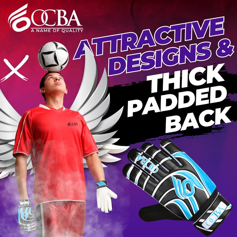 OCBA Goalkeeper Gloves for Kids With Super Grip Latex, Shock