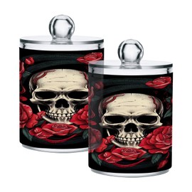 Zhirexin Skull Red 4PCS Airtight Transparent Plastic Storage Jar, Food Storage Container Glass, Can Store Candy, Salt, Coffee Beans, With lid, Easy To Use