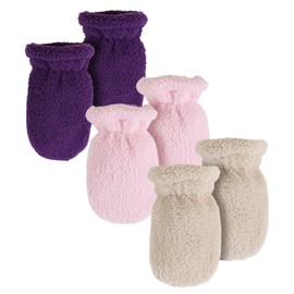 Peecabe Winter Warm Baby Mittens Infant Toddler Fleece Gloves for Boys and Girls Cozy Mittens Set 0-24 Months (0-12 Months, Light Pink+Beige+Dark Purple)