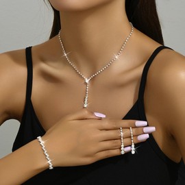 Wedding Necklace and Earring Set for Bride Silver Jewelry Set Bridal Necklace Shiny Silver Wedding Necklace Bridal Wedding Prom Jewelry Accessories for Women