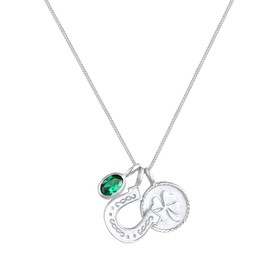 Women's Necklace Silver with Lucky Pendant Clover (12 mm), Horseshoe Motif and Cubic Zirconia Solitaire Made of 925 Sterling Silver, Chain Silver with Symbol Pendant for Women, Silver Chain as a