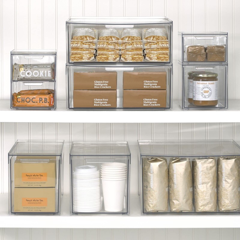 mDesign Stackable Storage Containers Box with 2 Pull-Out Drawers -