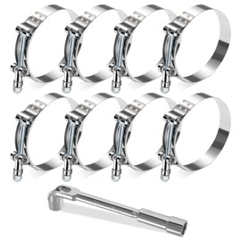 Auto Dynasty 8 Pcs T-Bolt Hose Clamps for 3" OD, Stainless Steel Turbo Intake Intercooler Clamps Set with L-Wrench, Working Range 2.6"-3" Hose ID, Polished/Zinc Plated Silver