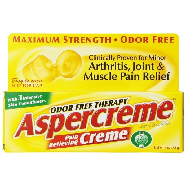 Aspercreme, Odor Free, Max Strength, Topical Analgesic Creme, 3 oz Per Tube
