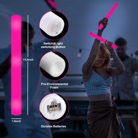 YOFOBU 48Pack LED Glow Foam Sticks Bulk,Light Up Glow Sticks with 3 Flashing Modes,Glow Wands Party Pack,Glow In The Dark Party Supplies for Mother's Day,July 4th, Wedding,Birthday,Concert(Pink)