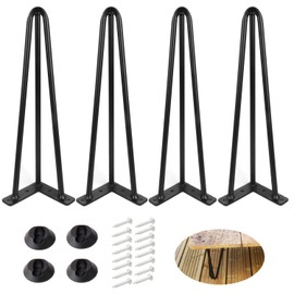 ALXEH 16 Inch Hairpin Table Legs 1/2” Dia 3-Rods Hairpin Feet, DIY Black Coffee Table Legs Heavy Duty Metal Furniture Feet for TV Stand, Bench and Nightstand, Set of 4