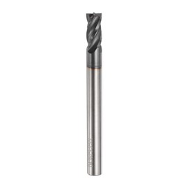 sourcing map Carbide Square Nose End Mill Bit 3/16" Cut Dia 4 Flutes TiAlN Coated Milling Cutter for Hardened Steel Metal (3/16" Shank 3/8" Cut Length 2" Long 30 Degree Helix)