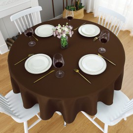 FOLINS&HOME Brown Round Tablecloth 60 Inch Waterproof Heavy Duty Wrinkle Free Polyester Fabric Circle Table Cloth Spillproof Washable Wipeable Circular Table Cover for Party, Banquet, Wedding, Dining