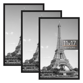 upsimples 11x17 Picture Frame Black 3 Pack, 11 x 17 Frame for Horizontal or Vertical Wall Mounting - Slide-In Photo Frame Strips, Scratch-Proof Wall Gallery Poster Frame