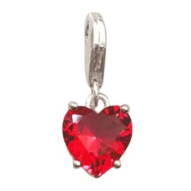 925 Sterling Silver Red CZ Love Heart Clip-on Lobster Clasp Charm | For Linked Chain Bracelets or Necklace | Gift for Birthday Anniversary Christmas Valentine | Gift Boxed (Red CZ Heart)