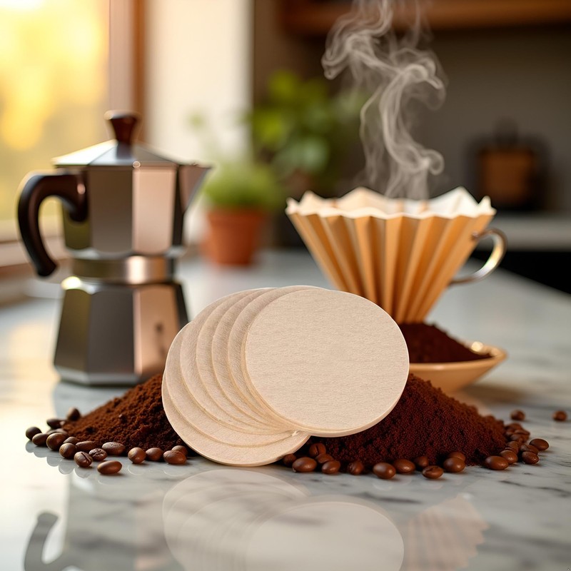 100 Pcs No.6 Coffee Filters, Moka Pot Filter Paper, Natural