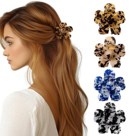 4Pcs Hair Clips for Women - Tortoise Flower Hair Clips & Stylish Claw Clips for Thick/Thin Hair | Non-Slip Strong Hold Durable Small Hair Claw Clips for Teen Girls Thin/Thick Hair Accessories