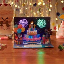 LoveEcho Blowable Musical Happy Birthday Firework 3D Pop Up Musical Card With LED Happy Birthday Light And Music ( happy birthday to you), 3D birthday Greeting Card with Note Card & Envelope For Wmomen, Wife, Mom, Grandma, Daughter, Sister, Girlfriend, H