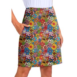 Viodia Women's 20" Knee Length Skorts Skirts Athletic Tennis Golf Skirt for Women Modest Sports Casual Summer Skirt with 5 Pockets Kaleidoscope L