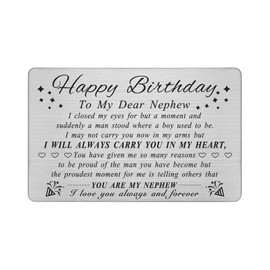 DEGASKEN Nephew Birthday Cards Adult - Happy Birthday Nephew - Metal Engraved Wallet Card