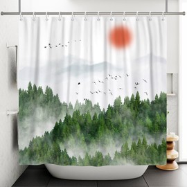 Sillsloso Forest Shower Curtain Nature Mountain Landscape Sunrise Woodland, Waterproof Fabric Bath Curtains for Bathroom Living Room Cubicle Decor 72x72 inch