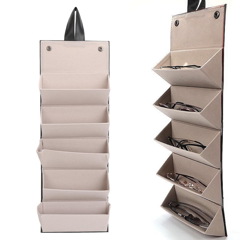 5 Slot Eyeglasses Storage Case Black Folding Multi Compartment Sunglass