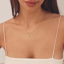 PRTGL Gold Flower Necklace: 14k Gold Plated Necklace for Women Cute Small Flower Pendant Necklace.