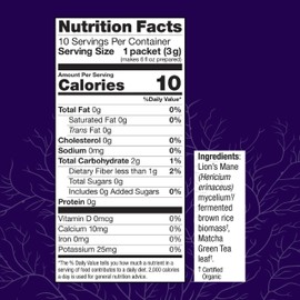Host Defense MycoBrew Matcha - Matcha Drink Mix - Matcha Green Tea Powder that Includes Lion's Mushroom - Drink Mix with Organic Matcha Tea - 10 Packets (10 Servings)