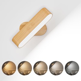 Hensam Wall Sconce, LED Battery Operated Wall Sconce for Bedroom, Rechargeable Wireless Wall Light for Picture, 5 Color Modes Stepless Dimmable Wall Lamp for Living Room, Reading